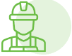 A green icon of a construction worker wearing a hard hat.