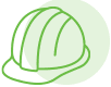 A green hard hat icon on a white background.