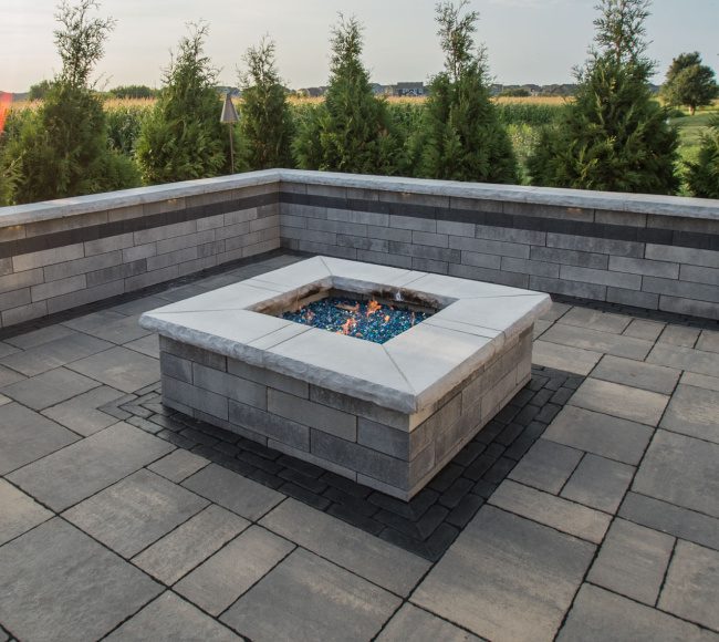 A front yard with a stone walkway and landscaping.